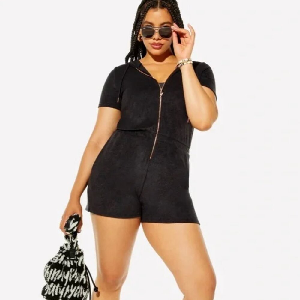 Yitty Pet Me Short Terry Romper in Black NWT Size M